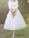 Ball Gown/Princess Square Neckline Tulle Tea-length Wedding Dresses With Pockets #Milly00024383