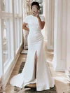 Trumpet/Mermaid Scoop Neck Stretch Crepe Sweep Train Wedding Dresses With Split Front #Milly00024391