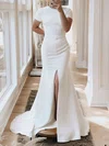 Trumpet/Mermaid Scoop Neck Stretch Crepe Sweep Train Wedding Dresses With Split Front #Milly00024391