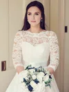 A-line Illusion Lace Chiffon Sweep Train Wedding Dresses With Sashes / Ribbons #Milly00024397