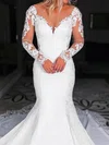 Trumpet/Mermaid Illusion Stretch Crepe Court Train Wedding Dresses With Appliques Lace #Milly00024398