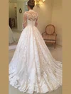 Ball Gown High Neck Tulle Court Train Wedding Dresses With Appliques Lace #Milly00024400