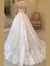 Ball Gown High Neck Tulle Court Train Wedding Dresses With Appliques Lace #Milly00024400