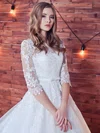 Ball Gown Illusion Tulle Court Train Wedding Dresses With Appliques Lace #Milly00024401