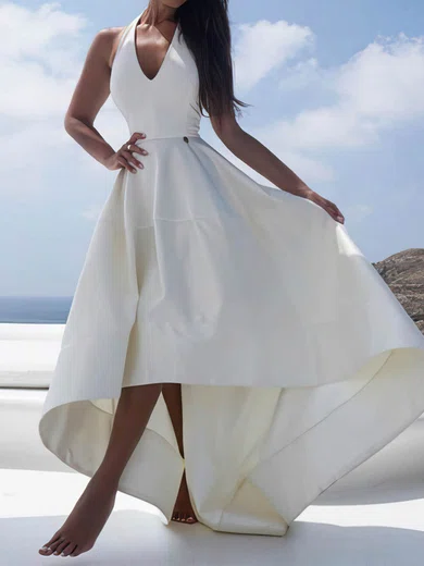 A-line Halter Satin Asymmetrical Wedding Dresses #Milly00024404