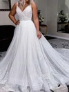 Ball Gown/Princess V-neck Glitter Court Train Wedding Dresses With Appliques Lace #Milly00024410