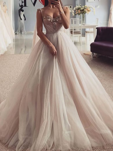 Ball Gown/Princess Sweetheart Tulle Court Train Wedding Dresses With Beading #Milly00024423