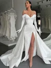 Sheath/Column Off-the-shoulder Satin Sweep Train Wedding Dresses With Split Front #Milly00024424