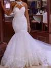 Trumpet/Mermaid High Neck Tulle Court Train Wedding Dresses With Beading #Milly00024426