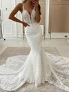 Trumpet/Mermaid V-neck Lace Court Train Appliques Lace Wedding Dresses #Milly00024428