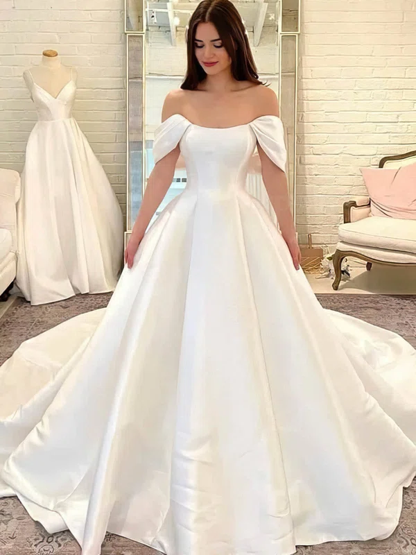 Ball Gown Off-the-shoulder Satin Court Train Wedding Dresses ...