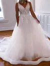 Ball Gown/Princess V-neck Tulle Court Train Wedding Dresses With Beading #Milly00024433