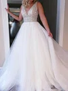 Ball Gown/Princess V-neck Tulle Sweep Train Wedding Dresses With Beading #Milly00024434