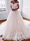 Ball Gown/Princess Off-the-shoulder Tulle Court Train Wedding Dresses With Beading #Milly00024439