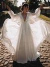 A-line Illusion Chiffon Sweep Train Wedding Dresses #Milly00024447