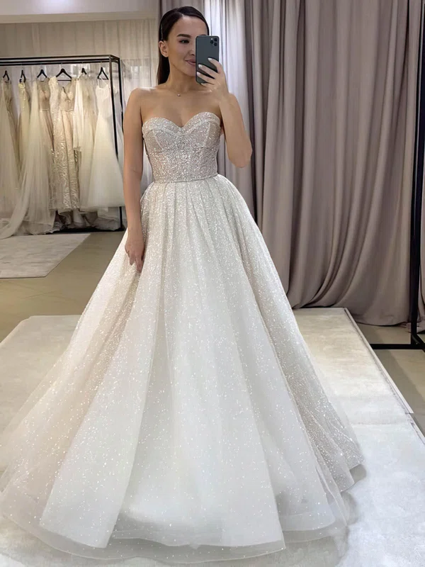 Ball Gown Sweetheart Glitter Sweep Train Wedding Dresses #Milly00024448