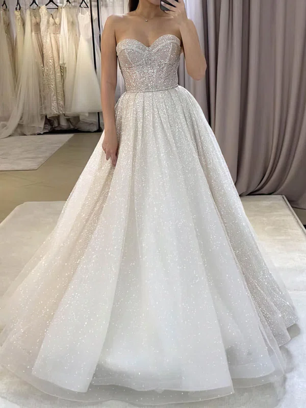 Ball Gown/Princess Sweetheart Glitter Sweep Train Wedding Dresses #Milly00024448