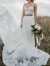 A-line V-neck Tulle Court Train Wedding Dresses With Appliques Lace #Milly00024452