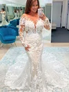 Trumpet/Mermaid Illusion Tulle Court Train Wedding Dresses With Appliques Lace #Milly00024456