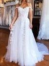 Ball Gown/Princess Off-the-shoulder Tulle Court Train Wedding Dresses With Split Front #Milly00024461