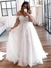 Ball Gown Off-the-shoulder Tulle Sweep Train Wedding Dresses With Appliques Lace #Milly00024475