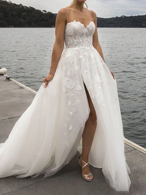 Ball Gown/Princess Sweetheart Tulle Sweep Train Wedding Dresses With Split Front #Milly00024478