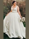 Ball Gown V-neck Satin Court Train Wedding Dresses With Beading #Milly00024479