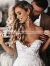 A-line V-neck Tulle Court Train Appliques Lace Wedding Dresses #Milly00024482