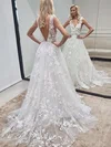 Ball Gown/Princess V-neck Tulle Sweep Train Wedding Dresses With Appliques Lace #Milly00024483