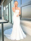 Trumpet/Mermaid Square Neckline Silk-like Satin Court Train Wedding Dresses #Milly00024491