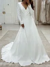 A-line V-neck Stretch Crepe Sweep Train Wedding Dresses #Milly00024492