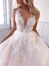 Ball Gown/Princess V-neck Tulle Court Train Wedding Dresses With Appliques Lace #Milly00024501