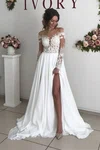 A-line Illusion Chiffon Sweep Train Wedding Dresses With Split Front #Milly00024503