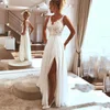 A-line V-neck Chiffon Sweep Train Wedding Dresses With Split Front #Milly00024515