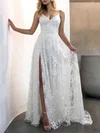 A-line V-neck Lace Sweep Train Wedding Dresses With Split Front #Milly00024536