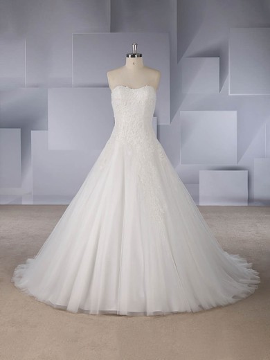 Ball Gown Sweetheart Tulle Sweep Train Wedding Dresses With Beading #Milly00024540