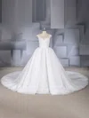 Ball Gown Illusion Tulle Watteau Train Wedding Dresses With Appliques Lace #Milly00024542