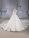 Ball Gown V-neck Lace Chapel Train Wedding Dresses With Sequins #Milly00024544