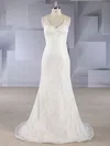 Trumpet/Mermaid V-neck Lace Sweep Train Wedding Dresses With Appliques Lace #Milly00024550