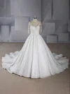Ball Gown V-neck Tulle Court Train Wedding Dresses With Beading #Milly00024552