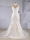Trumpet/Mermaid Illusion Tulle Sweep Train Wedding Dresses With Appliques Lace #Milly00024554