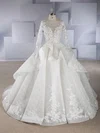 Ball Gown Illusion Organza Chapel Train Wedding Dresses With Cascading Ruffles #Milly00024557