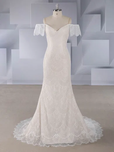 Trumpet/Mermaid Off-the-shoulder Lace Sweep Train Wedding Dresses #Milly00024562