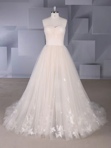 Ball Gown/Princess Sweetheart Tulle Sweep Train Wedding Dresses With Appliques Lace #Milly00024565