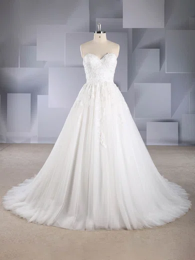 Ball Gown/Princess Sweetheart Tulle Sweep Train Wedding Dresses With Beading #Milly00024571