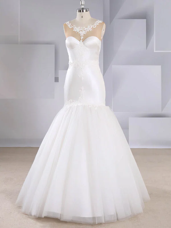 Trumpet/Mermaid Illusion Tulle Sweep Train Wedding Dresses With Appliques Lace #Milly00024575