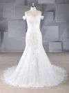 Trumpet/Mermaid Off-the-shoulder Tulle Sweep Train Wedding Dresses With Appliques Lace #Milly00024579
