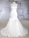 Trumpet/Mermaid Scoop Neck Satin Tulle Sweep Train Wedding Dresses With Beading #Milly00024581