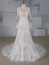 Trumpet/Mermaid Illusion Tulle Sweep Train Wedding Dresses With Beading #Milly00024582