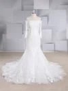 Trumpet/Mermaid Off-the-shoulder Tulle Court Train Wedding Dresses With Appliques Lace #Milly00024584